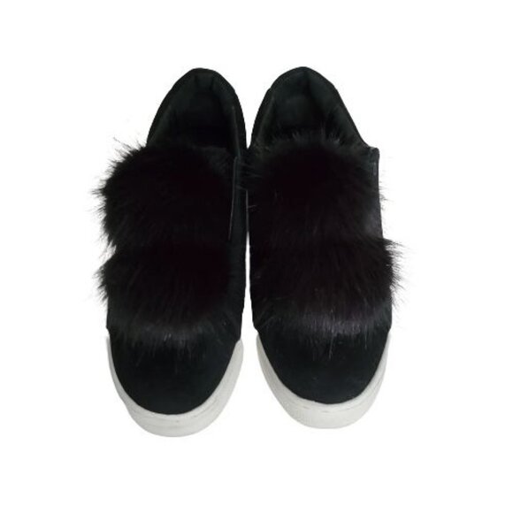 Sam Edelman Women's Black Leya Pom-Pom Faux Fur-Embellished Velvet Sneaker 7.5M - Picture 8 of 16
